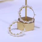 Pearl Earrings 14k Gold Natural Freshwater Pearl Earrings Handmade Small Pearl Cluster Setting