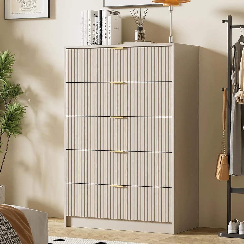 product modern 5 drawer dresser smooth slides golden handles wide chest drawers for bedroom living room wood materia-3