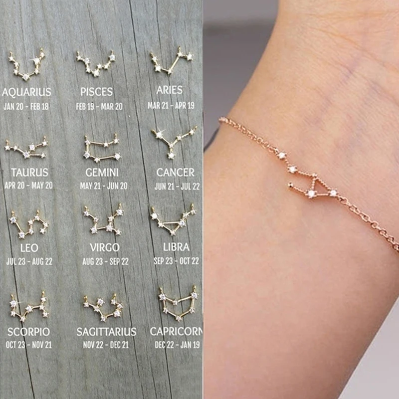 Hynsin Womens Bracelet Fashion 12 Constellations Leather Zodiac Sign Beads Bangle Bracelets for Women Men Boys Jewelry Travel Bracelets Bangle