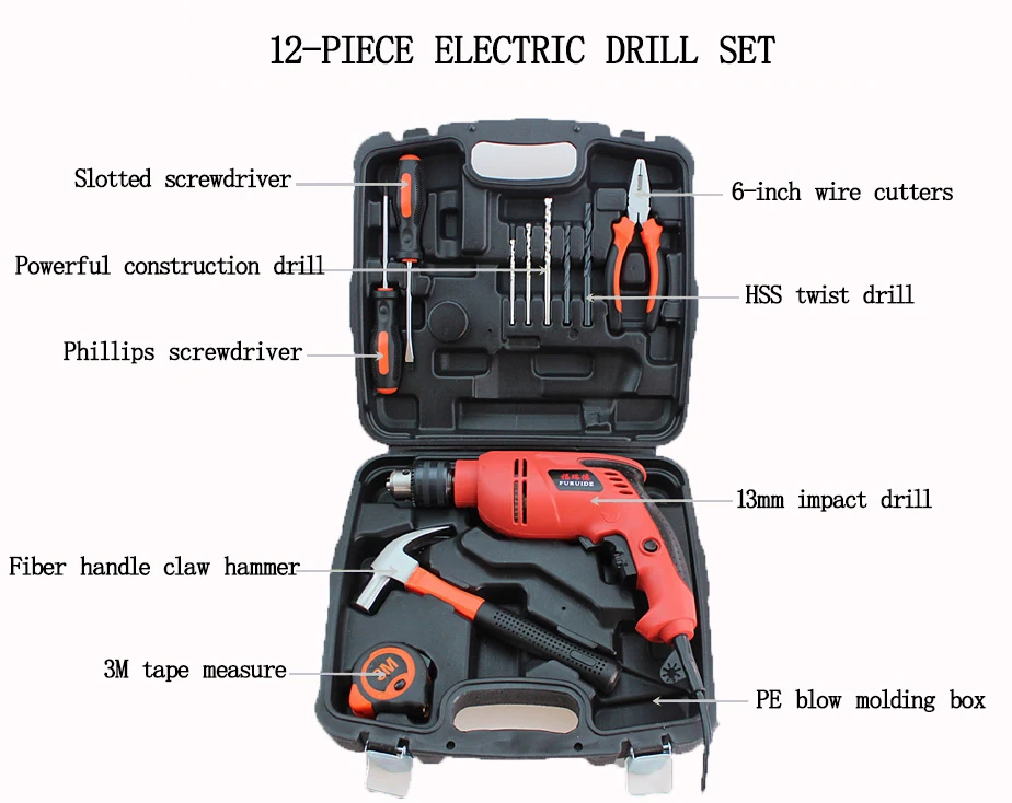 26/28/40/86/88/110/112/120/128/138 Pcs Electric Hand Power Tools Kit Box Set 13mm Electric Drive