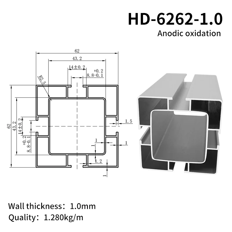 6262 Industrial Extruded Aluminum Profiles Are Suitable for Conveyor Belt Elevator Sleeves on Assembly Lines details