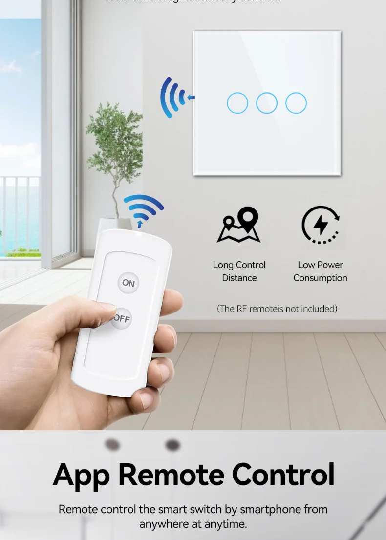 EU 1/2/3 Gang Tuya WiFi Smart RF433 Remote Control Touch Panel Wall Switch Support Voice Control