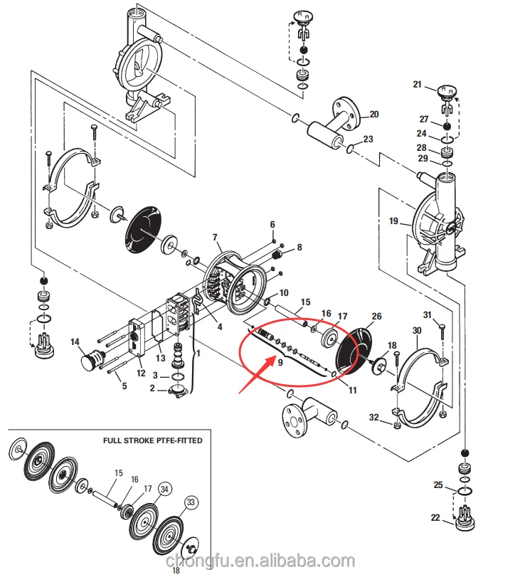 CF 02-3880-99 Суу насосунун бөлүктөрүндө пневматикалык диафрагмалык насостун деталдары катары колдонулган үнөмдүү жең жана катушка топтому