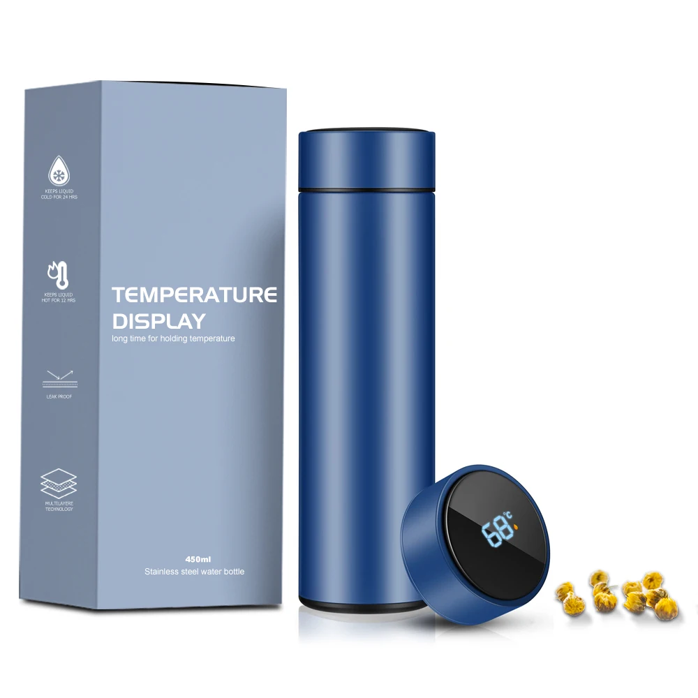 wholesale customized logo triple wall stainless steel thermos insulated water bottle digital display remind temperature