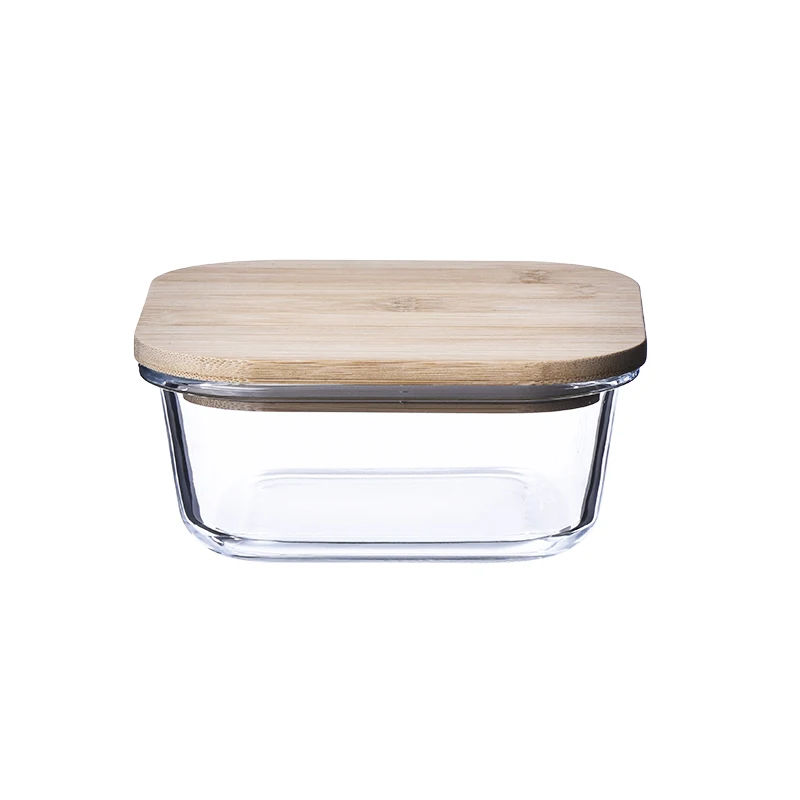 Rectangle Glass Food Storage Containers Eco-friendly Bamboo Lids 3pcs Set Glass Lunch Box