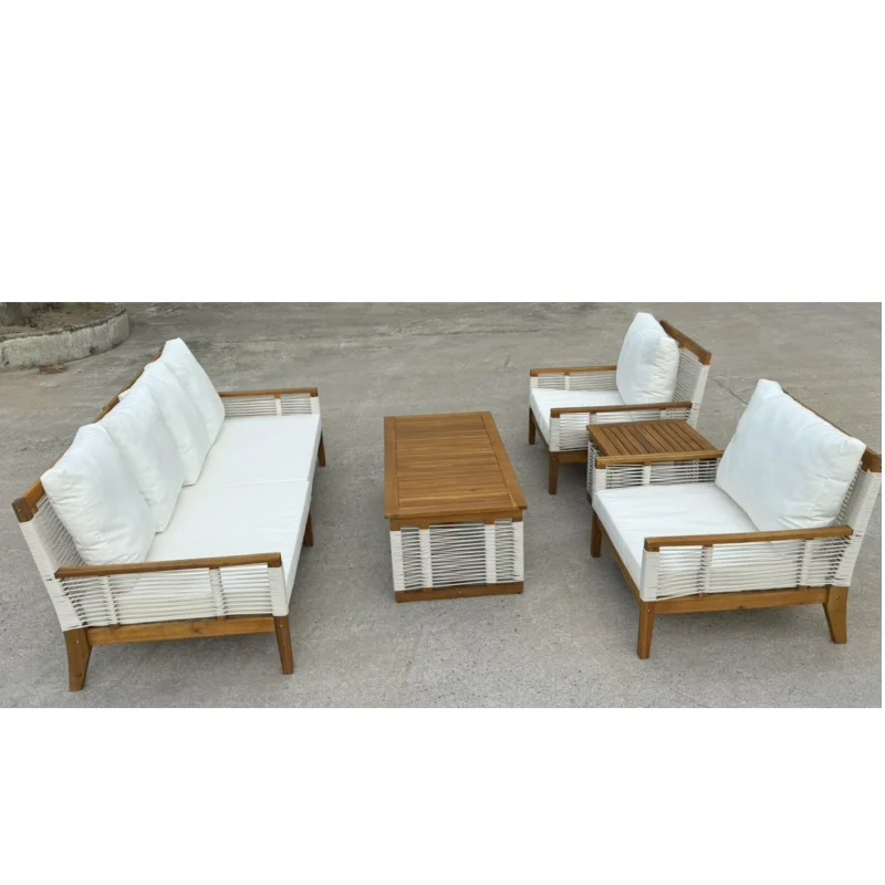 product luxury high quality acacia outdoor sofa set with pp rope wicker design durable for patio-2