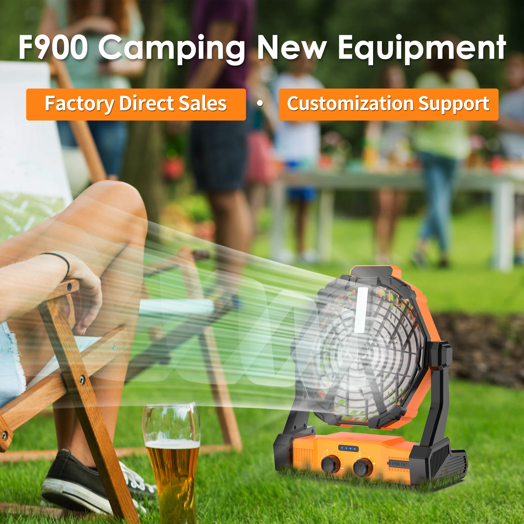 Usb Movable Portable Rechargeable Fan F900 Working Adjustable Speed Lantern Camping Fan With Led