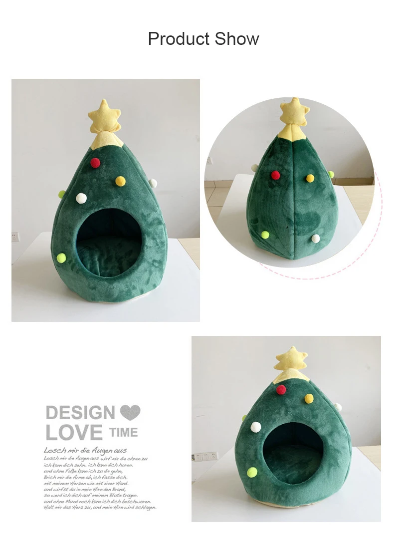 Merry Christmas Pet Supplies Winter Cat Tent High Quality Christmas Cartoon Tree Warming House with Mat Christmas Tree Gift Bed manufacture