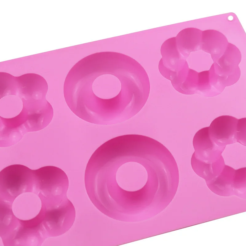 Hot Sale Reusable 6 Cavity Safe Silicone Donut Pan Baking Tray for Donut Cake Biscuit Non-Stick Round Flower Shaped Donut Mold