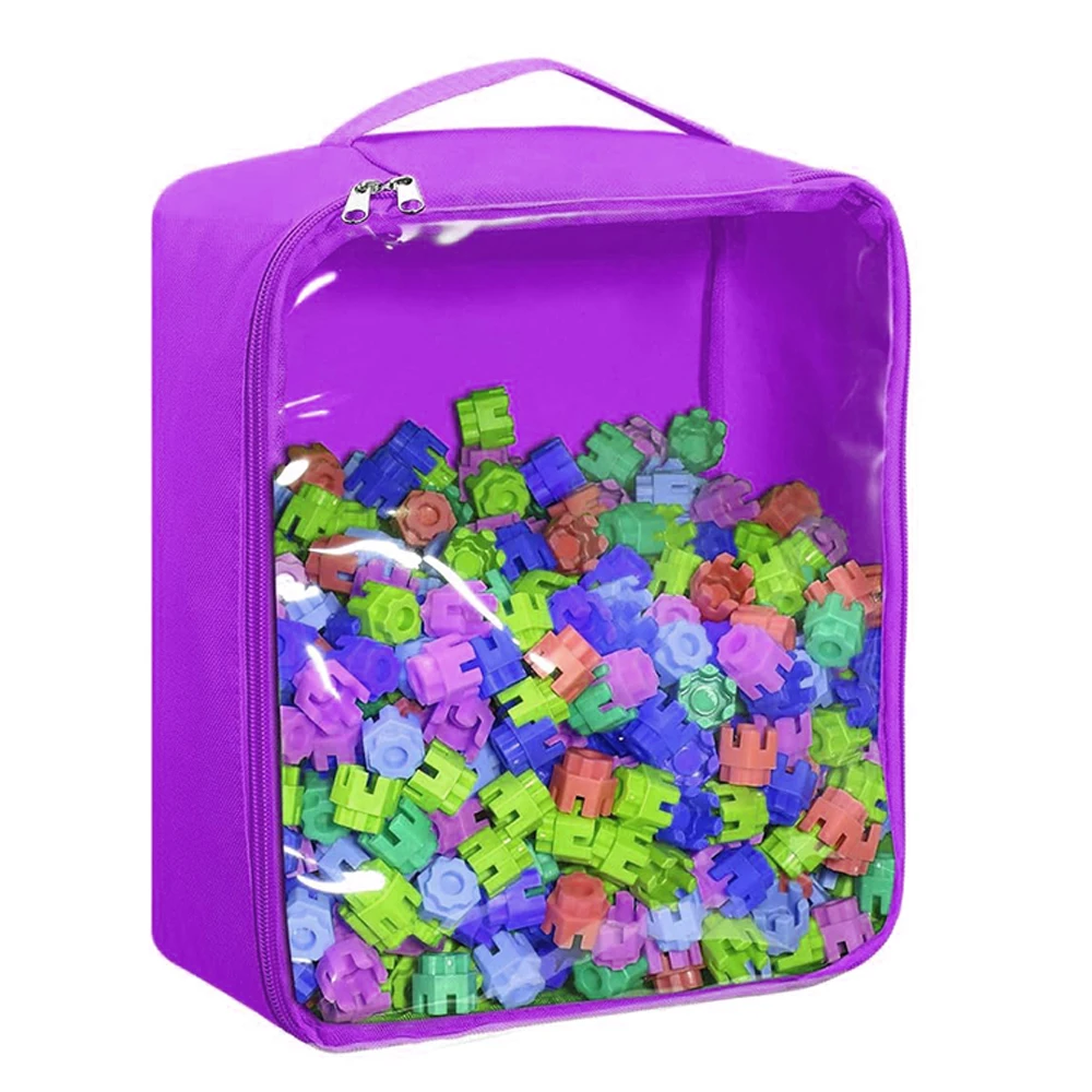 Wholesale Durable Kids Toy Storage Bags with Clear PVC Window for Building Blocks Storage