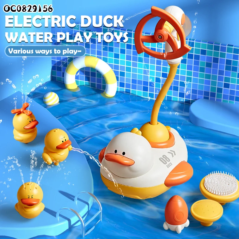 Non toxic funny water playing baby bath toys electric duck for kids with shower head