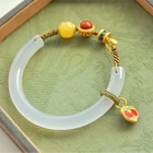 Jade Jade Silver Bracelet New Natural Beeswax Silver Inlaid White Chalcedony Half Bracelet Jade Bangle