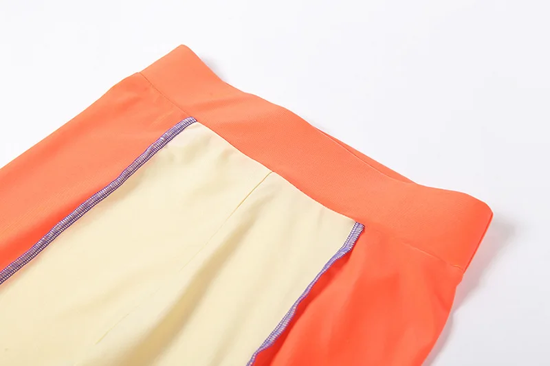 Rs1227 Sporty Athleisure Crop Top And Pants Two Piece Sets Patchwork