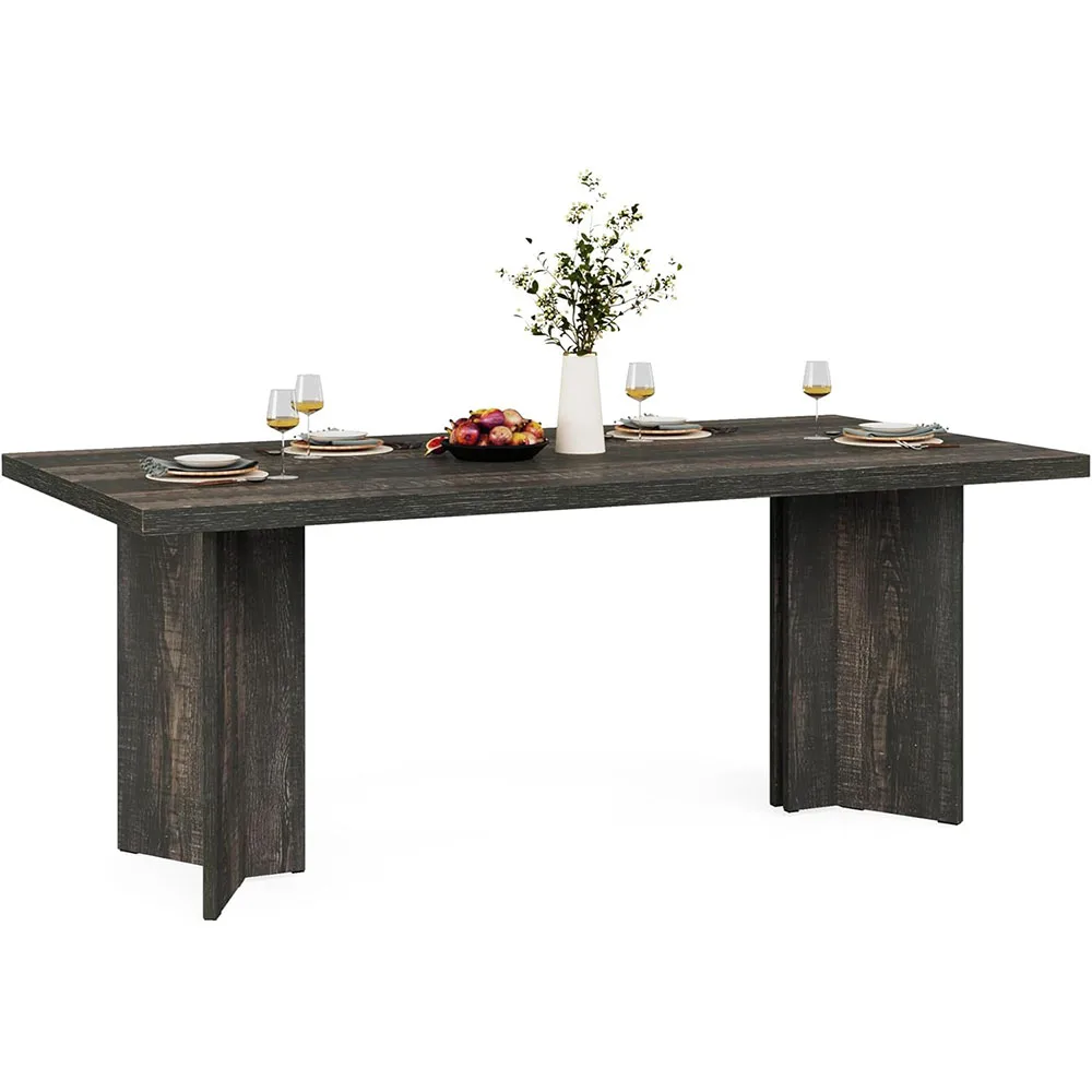 Modern Rustic Rectangle Dining Table Wood & Metal Construction Iron Legs 6-8 Person Durable Home Dining Furniture details