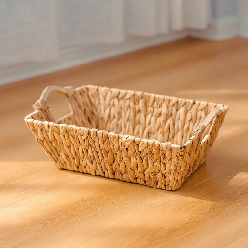 Natural Hand-Woven Water Hyacinth Organizer Kitchen Utensils Storage Basket Stand