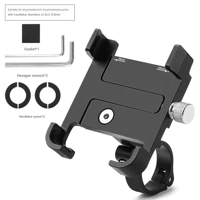 Universal Motorcycle Cell Phone Holder with Bottom Support Stainless Steel Black for Right Side Placement of Your Phone