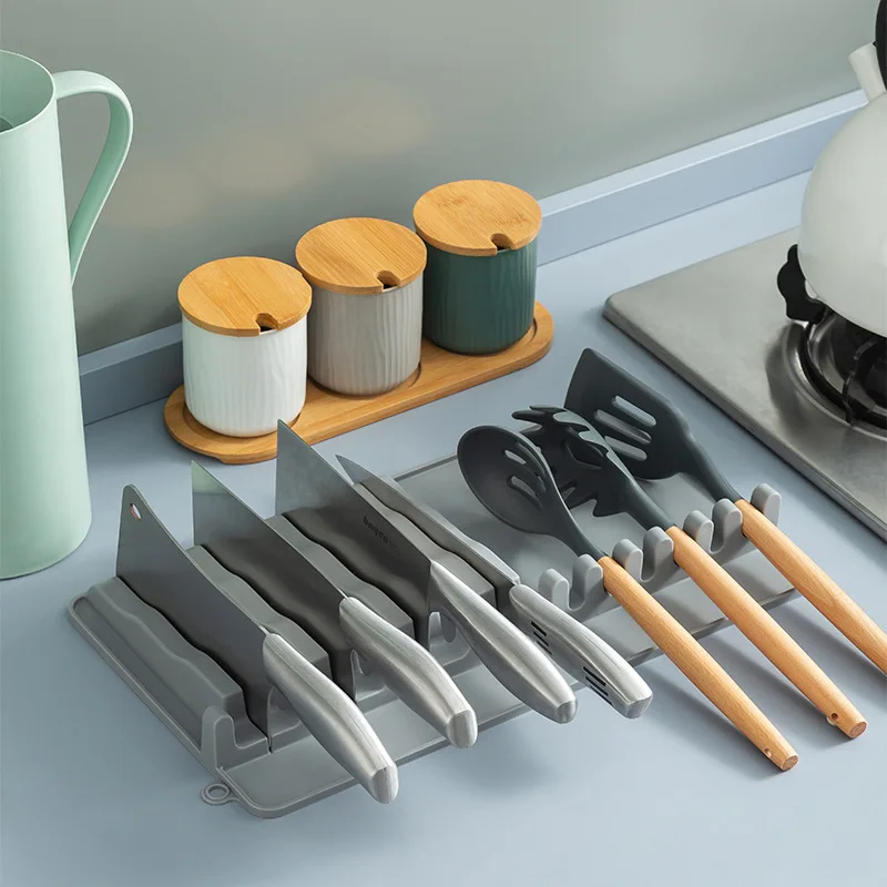 Reusable Silicone Utensil spoon knife Rest kitchen organizer rack shelf storage Knife Block Holds