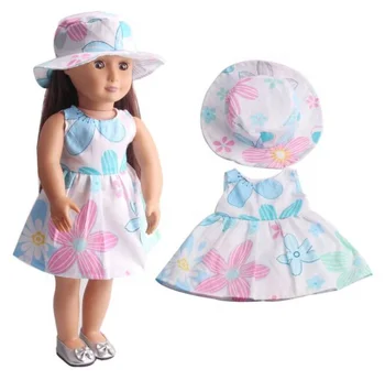 18 inch Baby Dress Woven Printing Baby Doll Clothes Up Game Doll Clothes Dress With Hat