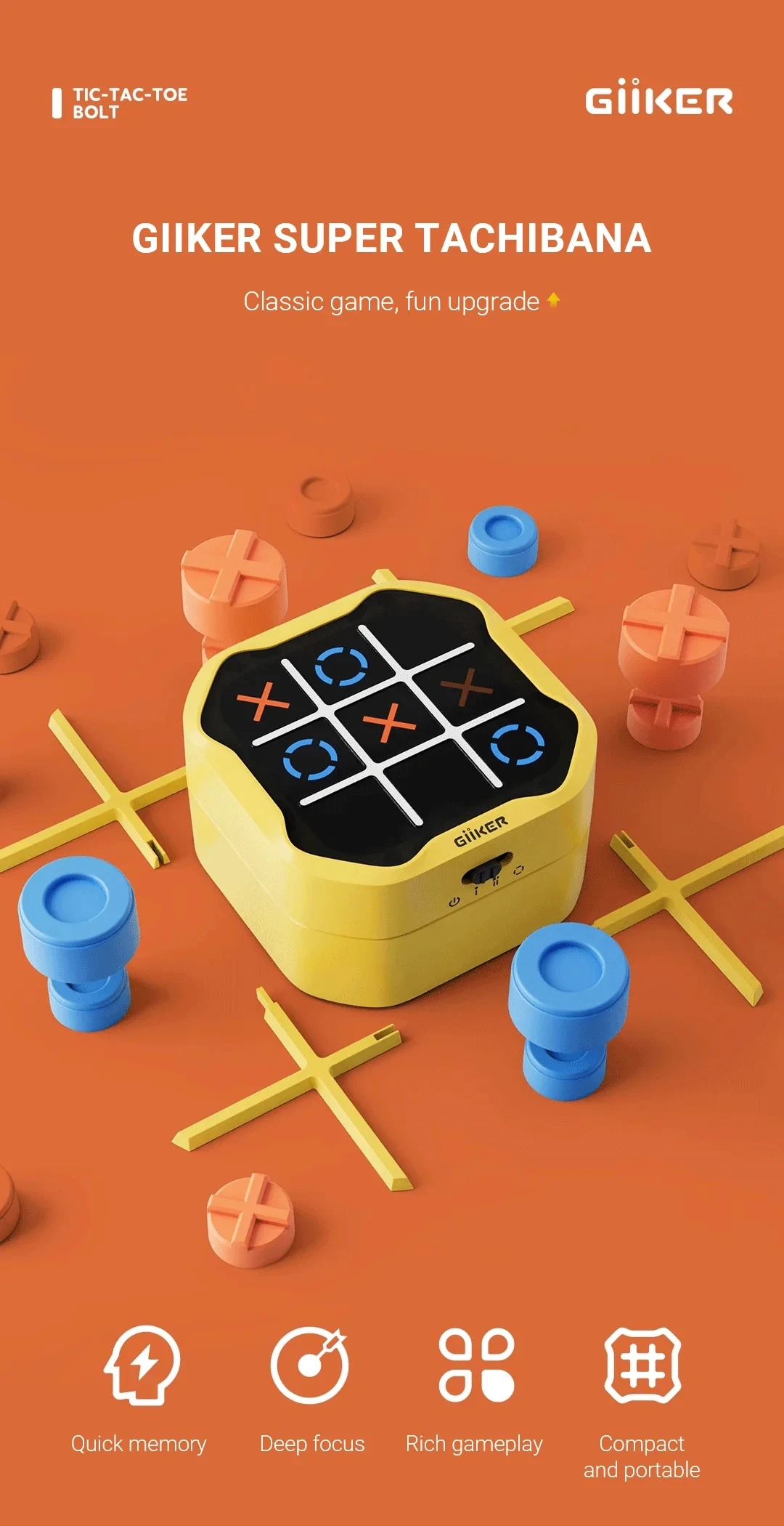 2024 Giiker TIC-TAC-TOE BOLT Chess Puzzle Toys Compact And Portable Family Board Game Chess Toys For Kids Gifts