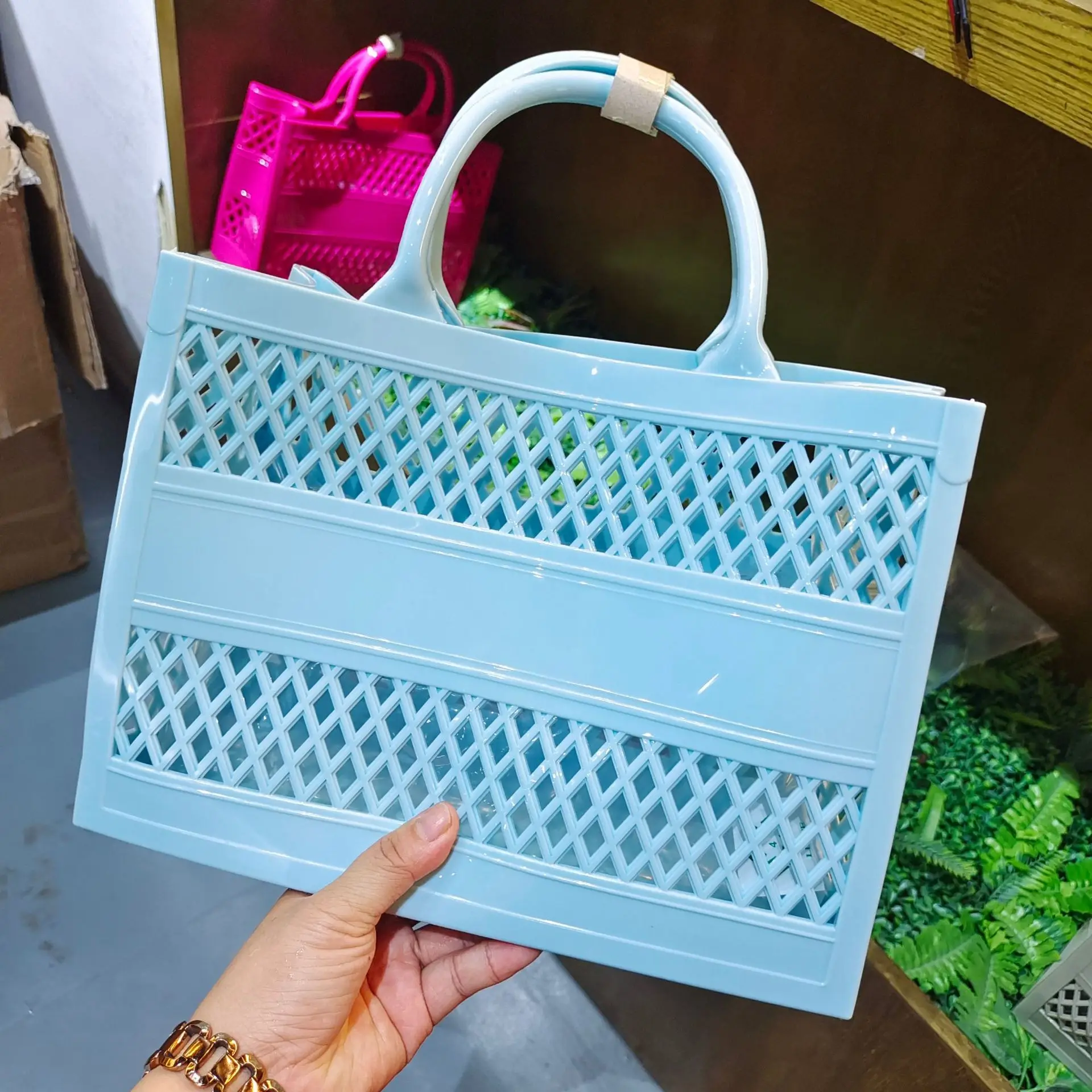 2023 Summer New Candy Color Jelly Bag Large Capacity Hollow Beach Bag