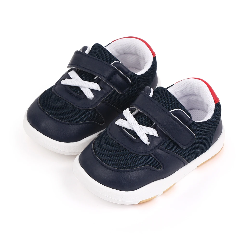 Spring and Autumn New PU Leather Match Color Mesh Breathable Children's Casual Toddler Shoes manufacture