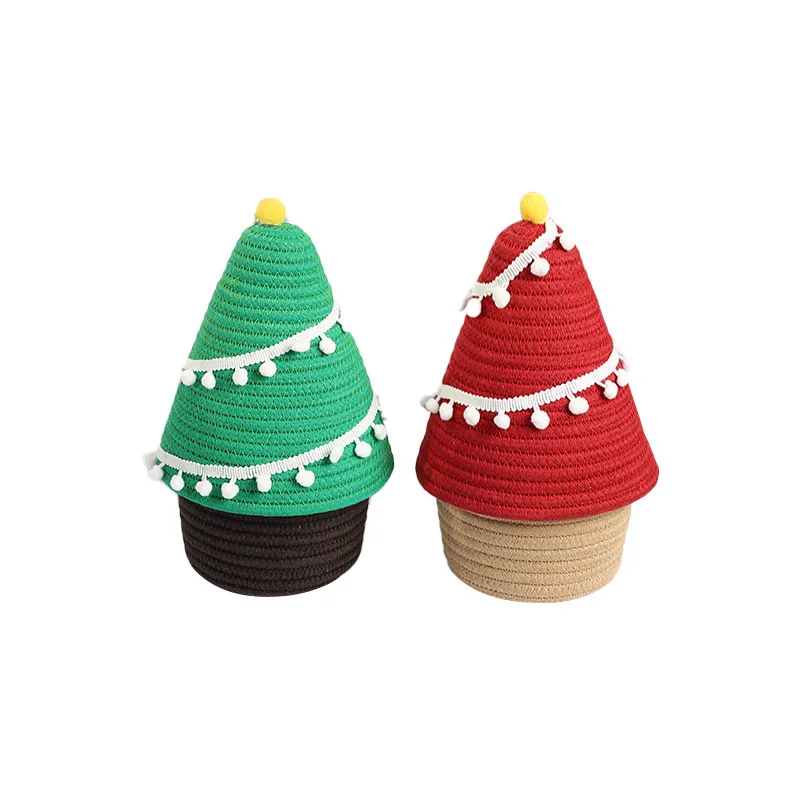 Christmas tree cotton thread storage basket Desktop clutter storage basket Cosmetics storage bucket with lid