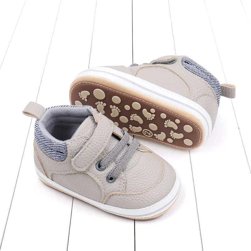 Striped Leather Lettering Design Non-slip Baby Toddler Shoes for Boys and Girls manufacture