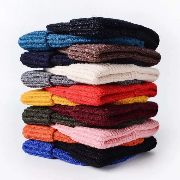 High Quality Winter Plain Dyed Beanie Hat Custom 100% Acrylic Warm Knitted Beanie Custom Logo