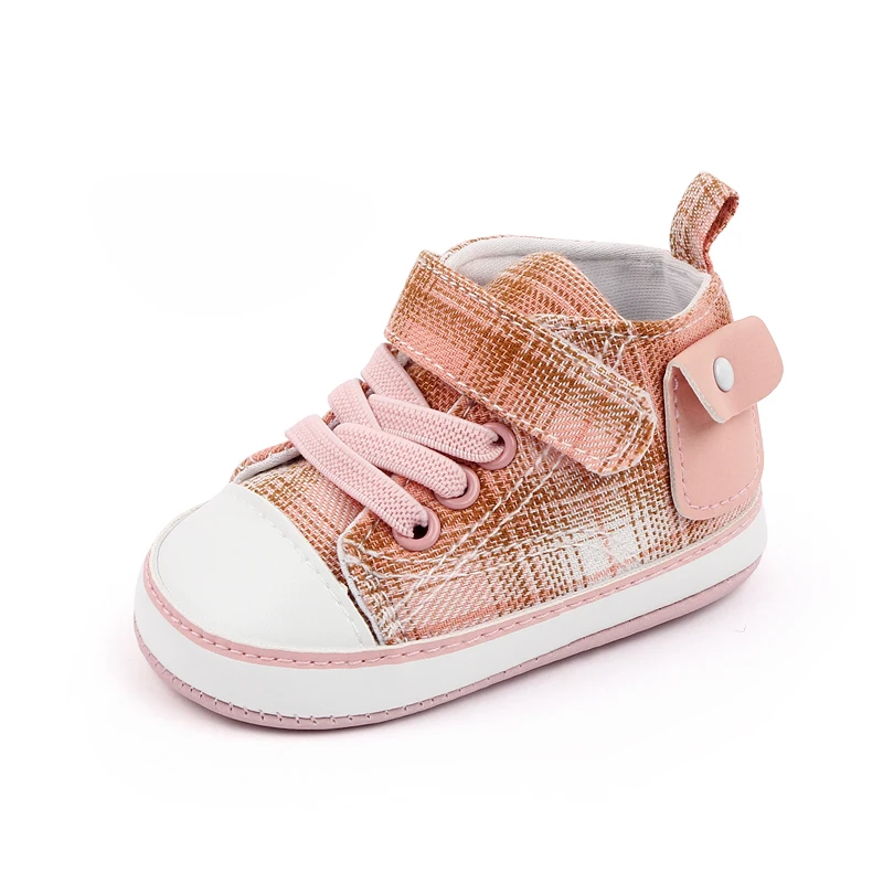 Four Seasons Classic Canvas Baby Boys and Girls Shoes Plaid Pocket Soft Soled Baby Walking Shoes factory