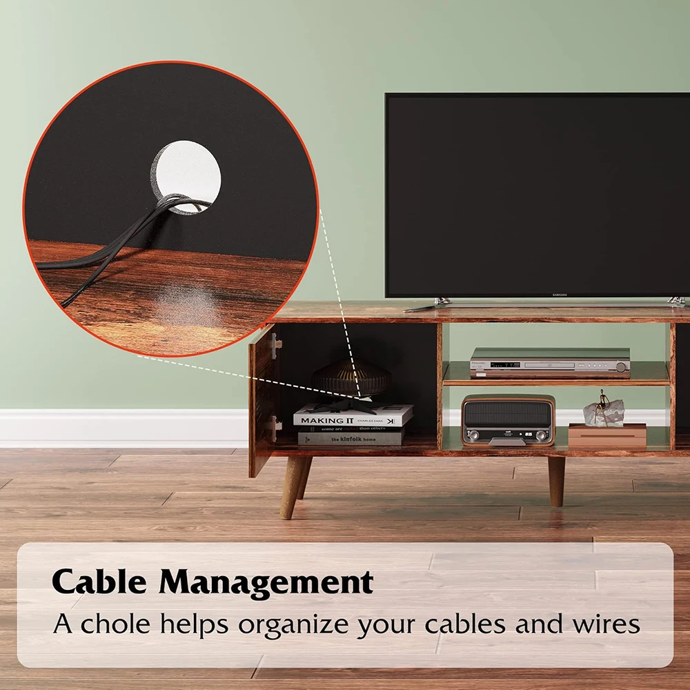 Mid Century Modern TV Stand for 55-60 Inch TVs Entertainment Center with Storage Wooden Living Room Furniture for Hotels manufacture