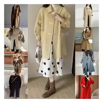 2024 Factory New Arrival Autumn Winter Solid Color Korean Loose Wool Coats Women Long Trench Coat