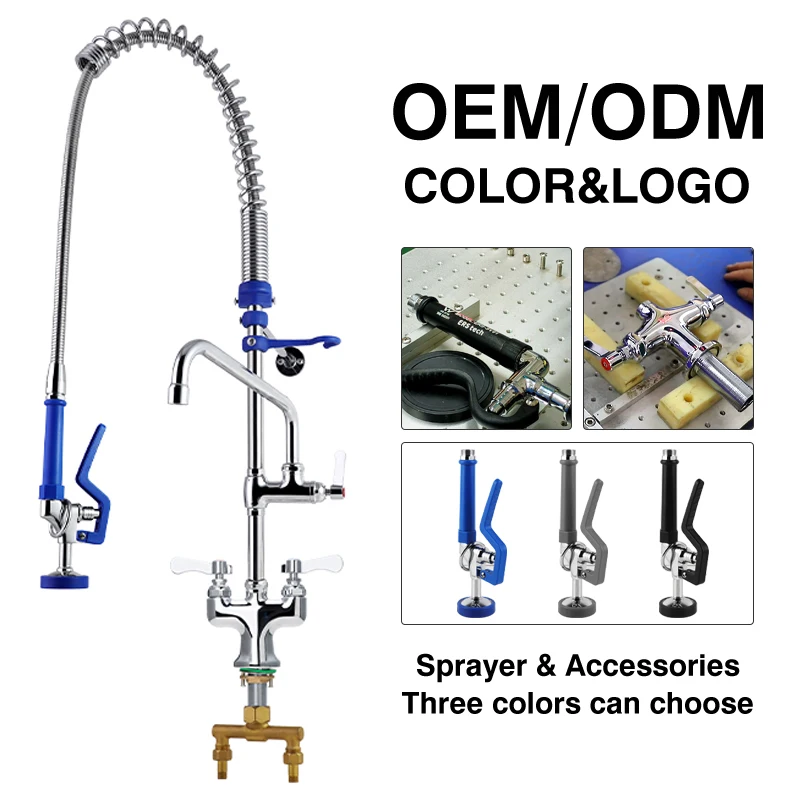 2025 Commercial Kitchen Faucet High Quality Brass Deck Mount 39\47\" Pull Swing Spout Dual Pre-Rinse Sprayer Sink Taps for Mall supplier