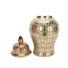 Design Home Wholesale Fancy Design Nordic Style Ceramic Gold Ginger Jar For Home Decor