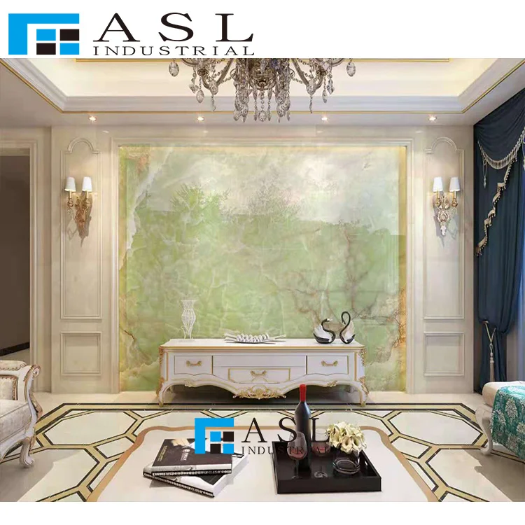 Natural stones large transparent green onyx tiles amethyst polish marble slabs wall book match translucent onyx