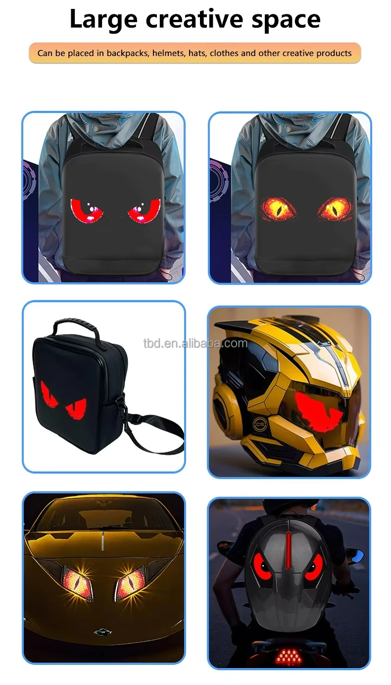 LED Display Car Headlight  Phone Programmable LED Eye Screen  Chinese Wholesale RGB Controlled Back Pack Led Screen