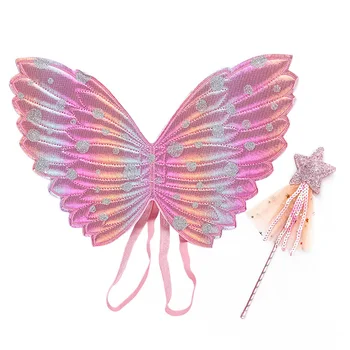 girl kids 2pcs wing Butterfly Fairy Wings and wands