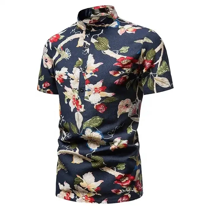 SheLucki Hawaiian Shirt for Men, Unisex Summer Beach Casual Short Sleeve Button Down Shirts, Printed Palmshadow Clothing