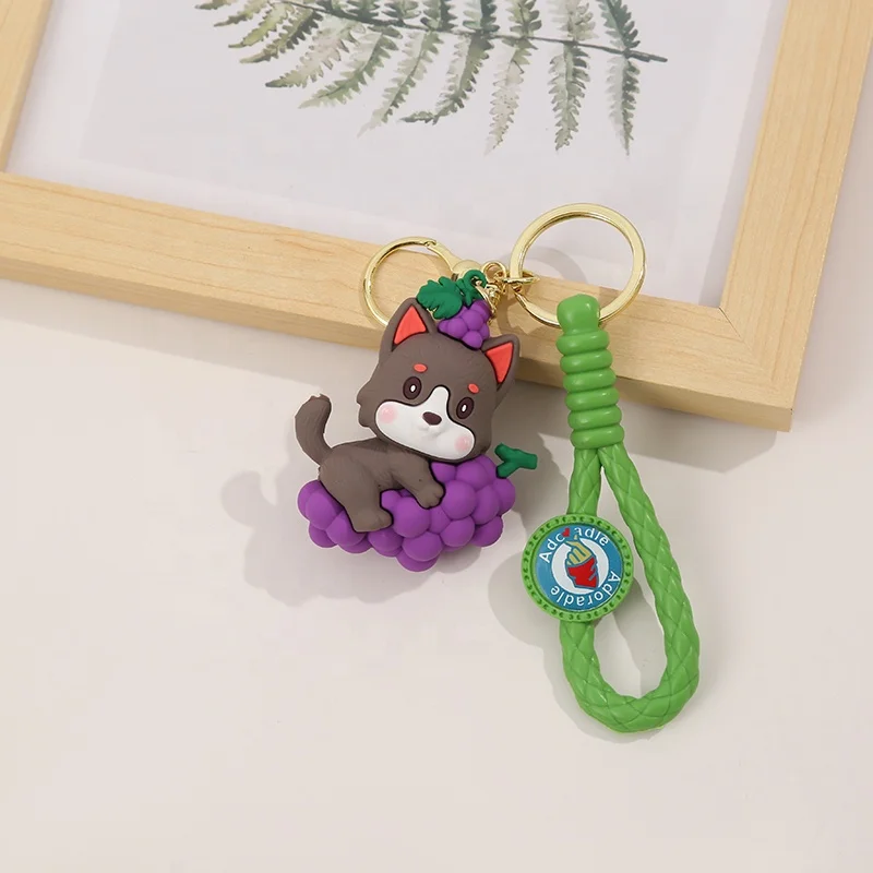Hot selling Cute Cartoon Dog 3D The Fruit Shiba Inu Pendant Keychain PVC Soft Rubber Car Key Schoolbag Decoration Key Chain