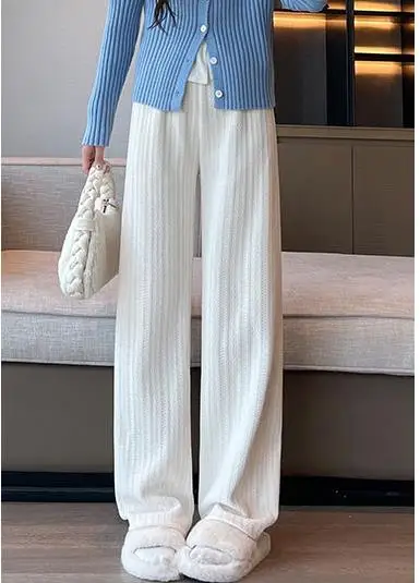 New Wheat Chenille Wide Leg Pants For Women Autumn and Winter Straight Casual With Wool Thickened Warm Winter Outside Wear