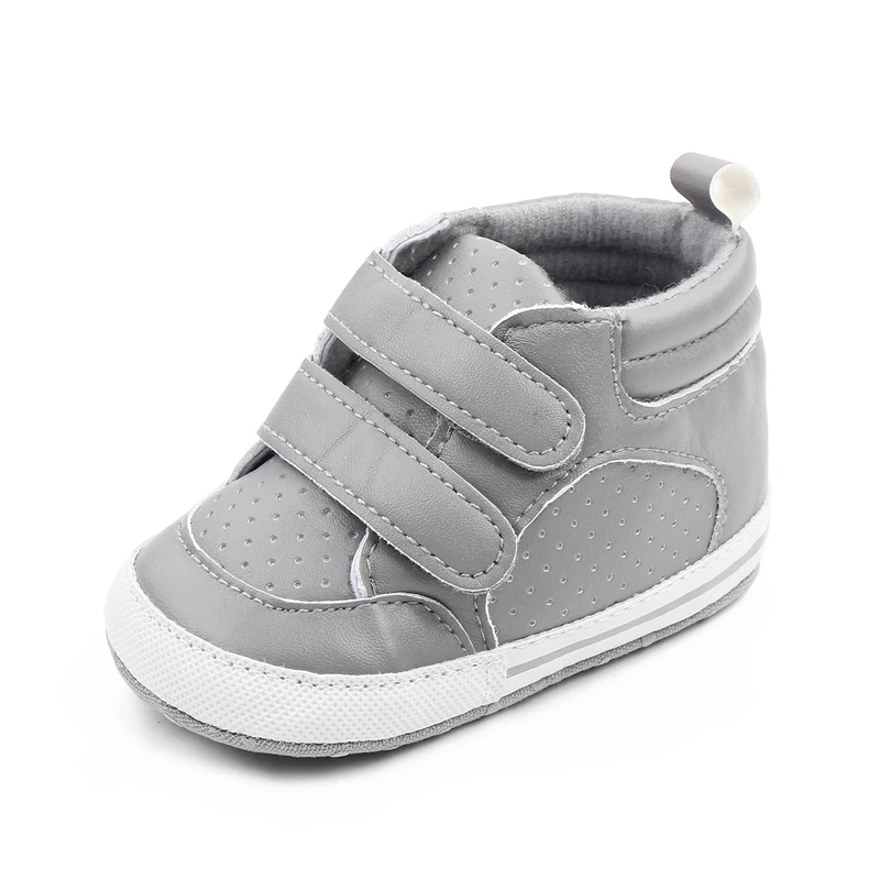 Spring and Autumn New 0-1 Year Old Baby PU Leather Solid Color High Top Mesh Breathable Baby Walking Shoes details