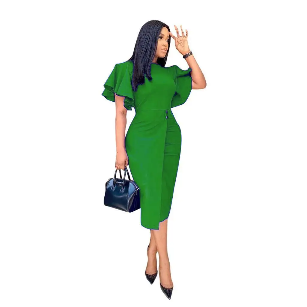 ODM Latest Women Elegant Short Sleeve Party Bodycon Midi Pencil Women Office Business Dress
