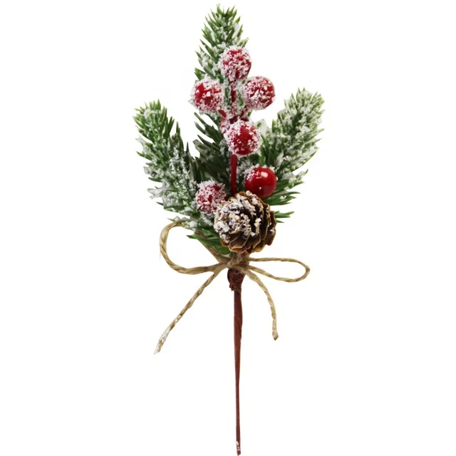 Christmas picks Simulation Pine Cone Branch Snowflake Pine Needle Berry Red Fruit Branch Holiday Decoration Christmas Bouquet