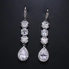 Gemstone Wedding Earrings LUOXIN Gemstone CZ Brass Women Cubic Zirconia Bridal Wedding Long Drop Earrings