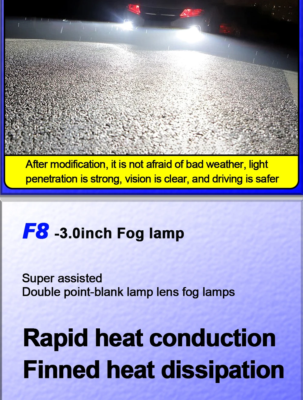 TECH-KING F8 12V 6000K Super Bright Laser 130W Universal Bi Led Projector Lens 3.0 Inch Fog Light Lens for Car Modification