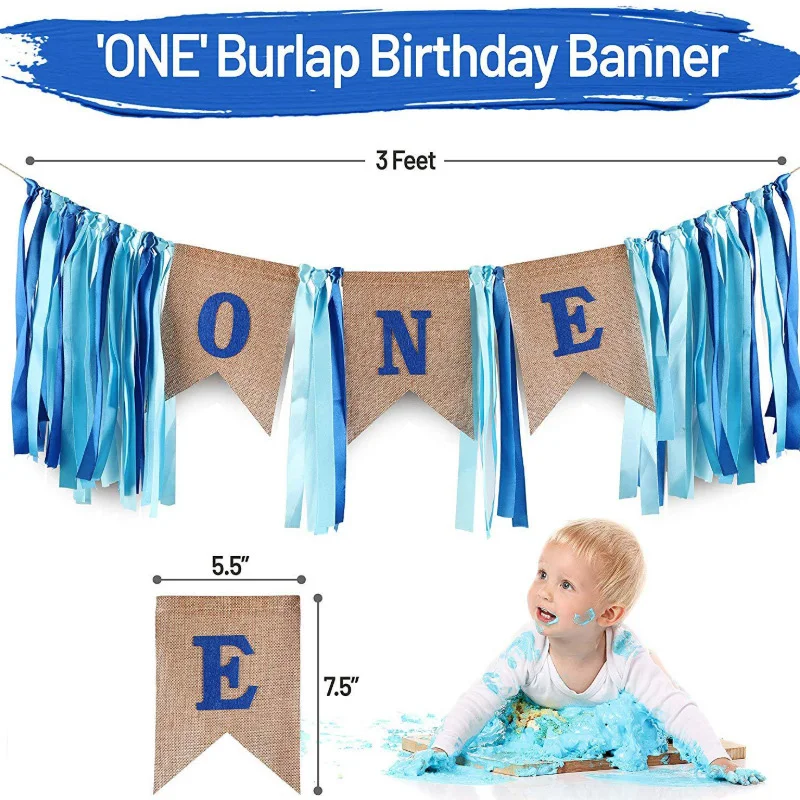 Custom Blue Children Happy Birthday Foil Blue Balloons Set 1st birthday party decoration for one year baby boy