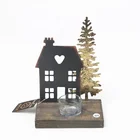 Candle Holder Christmas Tree And House Ornament Metal Wood 1 Cup Candle Holder For Home Decor