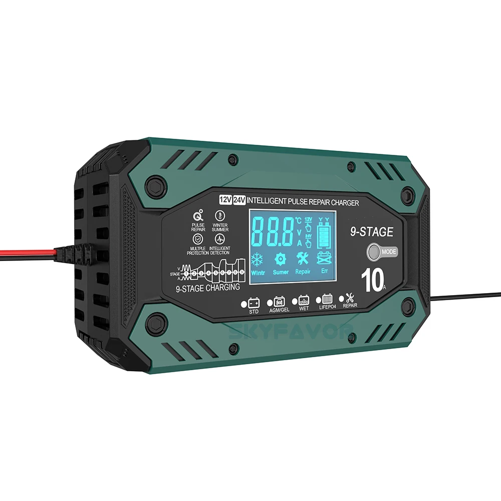 Lead acid lifepo4 12volt 50ah battery charger 12V 24V 10A Multi-function universal LFP AGM GEL ARM pulse repair battery charger