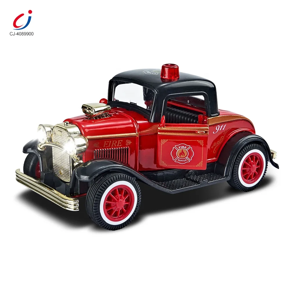 Chengji 1:36 diecast alloy car model open door metal scale fire truck classic car toys vintage car model with light music