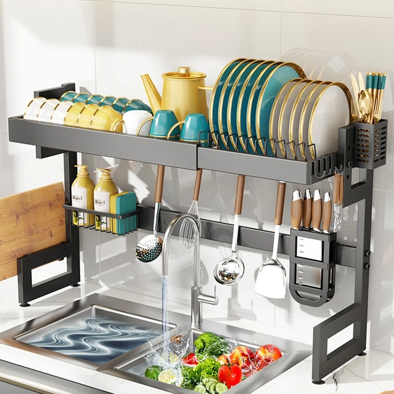 Kitchen Storage Rack Tableware Rack with Adjustable Length Saves Storage Space and Stainless Steel Storage Holders & Racks 1 Pcs