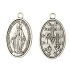 Silver Religious Stainless Steel Vintage Miraculous Medal Pendant Antique Silver Plated Oval Shaped Virgin Mary Pendant